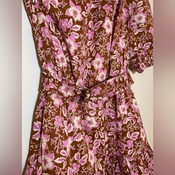 NEW Jason Wu One Shoulder Puff Sleeve Floral Belted Mini Dress Pink Tan Small - Picture 7 of 10